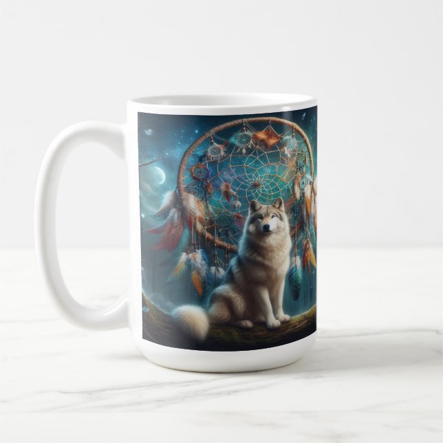 Mug Loup gardant un attrapeur de rêves géant (Gauche)