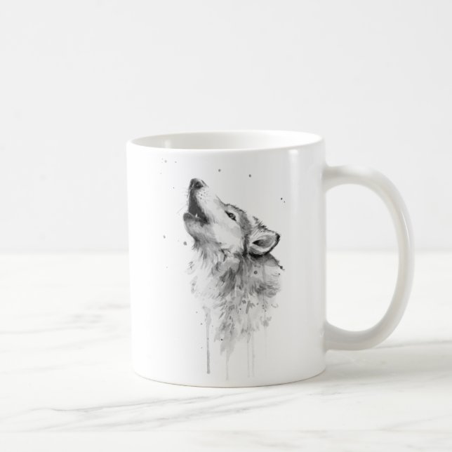 Mug Loup gris hurlant dans l'aquarelle peinture style  (Droite)