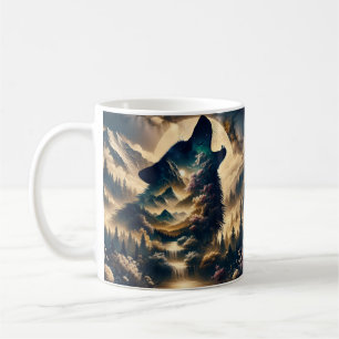 Mug Loup hurlant sur la lune une nuit nuageuse