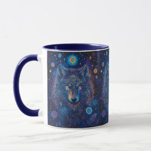 Mug Loup noir avec le ciel magique de Mandala