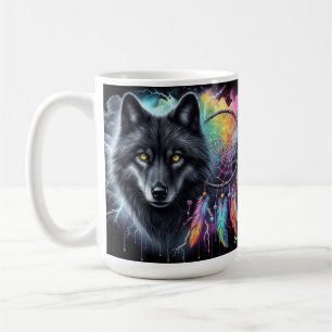 Mug Loup noir avec un catcheur de rêves