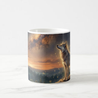 Mug Loup solitaire sous le ciel étoilé de la Voie lact