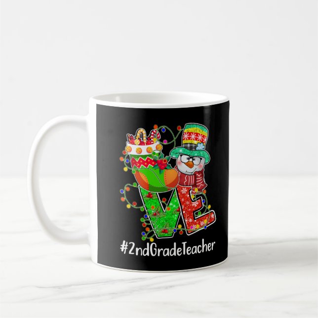 Mug LOVE 2e année enseignant Snowman Santa Hat Noël (Gauche)