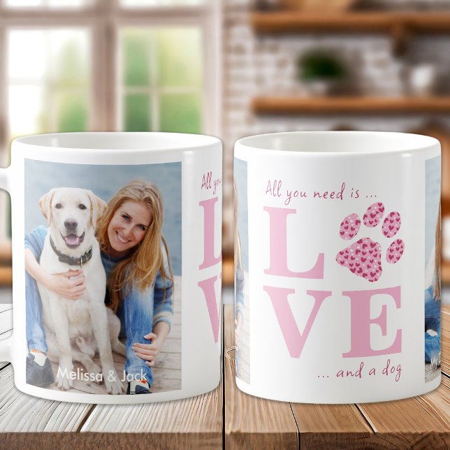 Mug Love & a Dog Custom Pet Photo Pink Valentine's Day (Créateur téléchargé)