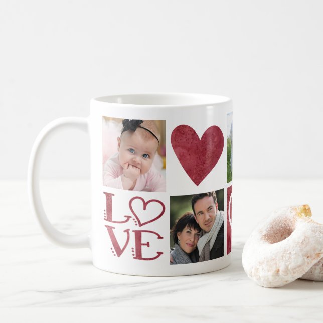 Mug LOVE and Hearts Five Photo Collage (Avec donut)