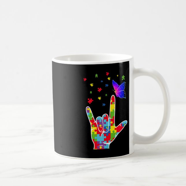 Mug Love ASL Signal Langue Puzzle Papillon Autisme Awa (Droite)