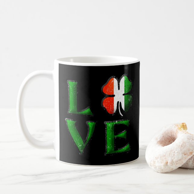 Mug Love Four Leaf Clover Irish Flag St. Patrick's (Avec donut)