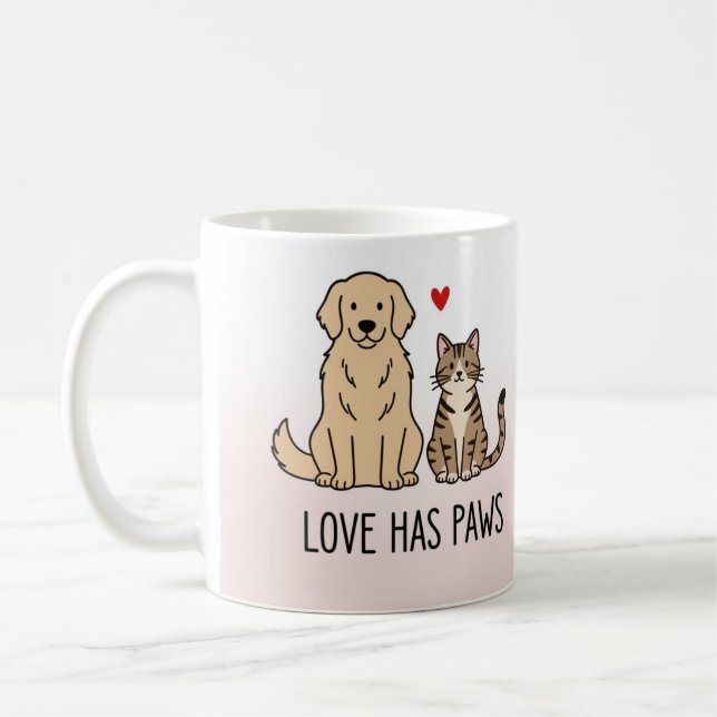 Mug Love Has Paws | Cute Minimalist Dog and Cat Illust (Gauche)