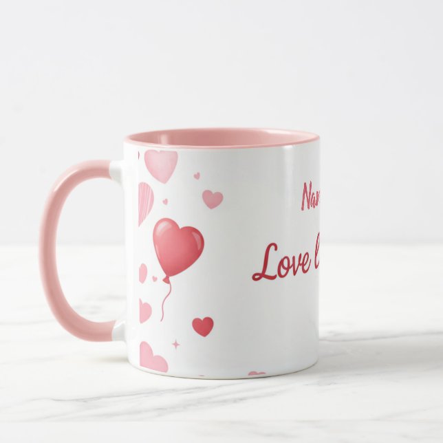 Mug Love lives here - Pink and Red hearts  (Gauche)