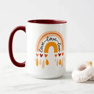 Mug LOVE LOVE LOVE LOVE BOHO RAINBOW with HEARTS DESIG