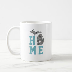 Mug Love Michigan Maison avec des pavots gris et bleu