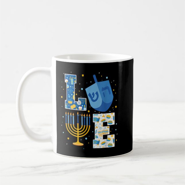 Mug LOVE Mignonne Hanoukka Décorations Dreidel Menorah (Gauche)