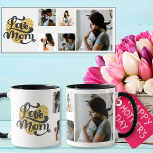 Mug Love Mom coeur or avec 5 photos personnalisées