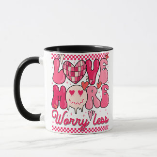 Mug Love More Worry Less Valentine Design • Retro Pink