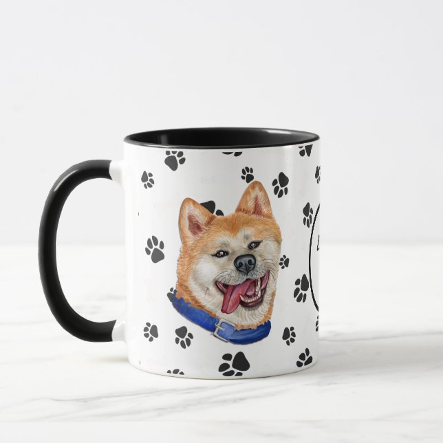 Mug Love My Akita Dog Pawprint (Gauche)