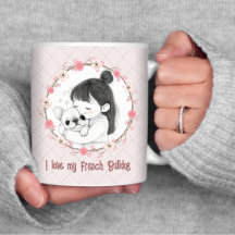 Love My French Bulldog w mignonne Girl Drawing