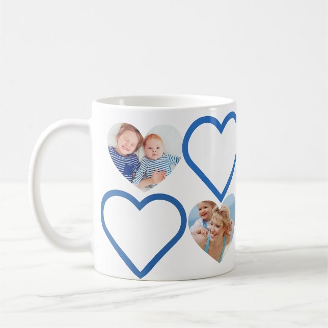 Mug Love Papa Grand-Père Bleu Coeur Photos Collage (Gauche)