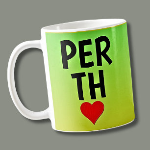 Mug Love PERTH (ou votre texte) Heart on Green Gold