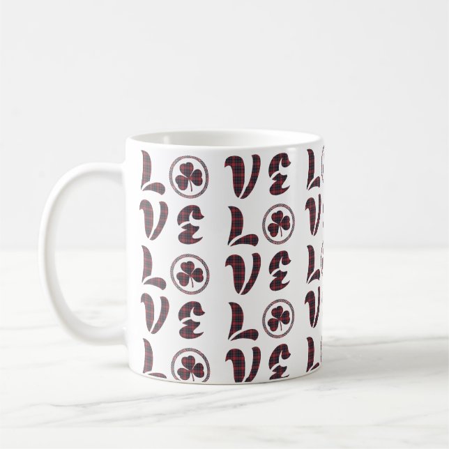 Mug Love Shamrock Plaid Red Blue Tartan Pattern (Gauche)