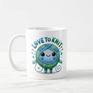 Mug Love to Knit Citation mignonne Bleu Vert Bal de Fi