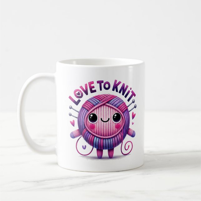 Mug Love to Knit Citation mignonne Pink Purple Ball of (Gauche)