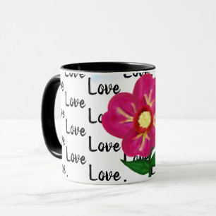Mug Love Typographie Fleur rose vif