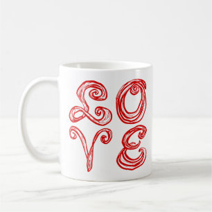 Mug LOVE Word Art Fabric Font Rouge Lettres