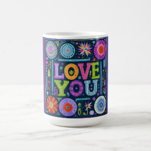 Mug Love You, design vintage coloré,
