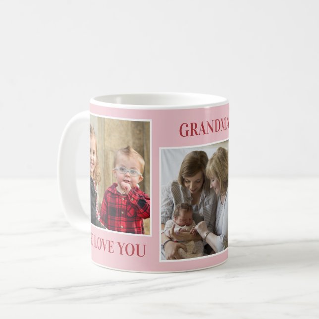 Mug Love You Grand-mère Grandkids 3 Collage photo rose (Devant gauche)