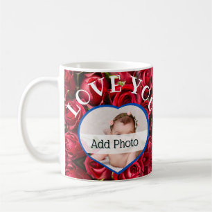 Mug Love You Heart Photo Red Roses Modern Script migno