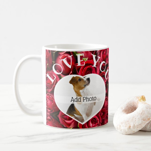 Mug Love You Heart Photo Red Roses Modern Script migno (Avec donut)