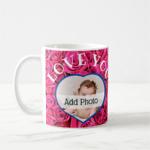 Mug Love You Heart Photo Rose Roses Moderne Script mig