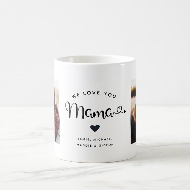 Mug Love you Mama Hearts Custom Two Photo Trendy Chic (Centre)