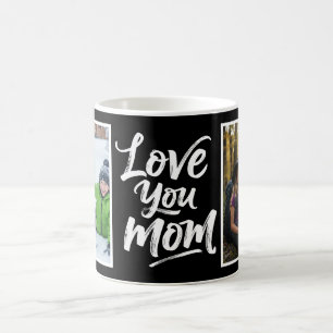 Mug Love You Maman Deux Photo Pinceau Script noir blan