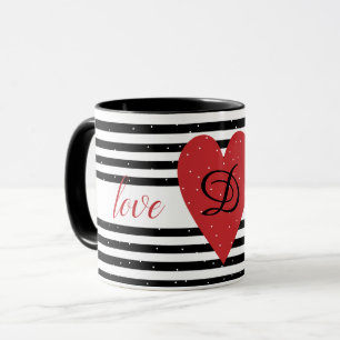 Mug Love You Modern Red Heart Stripes monogramme