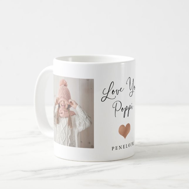 Mug Love You Poppi | Deux script photo et coeur (Devant gauche)