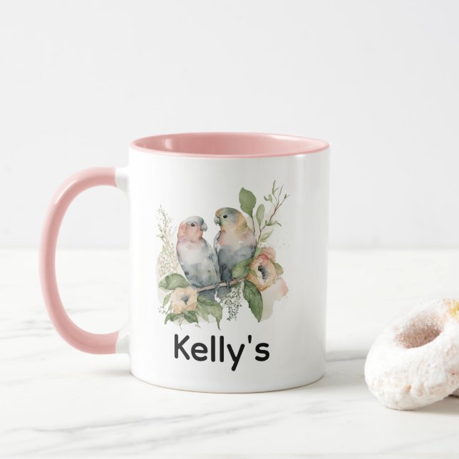 Mug Lovebirds in Pastel Watercolors (Avec donut)