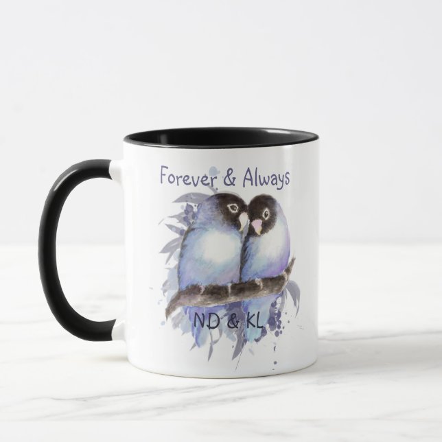 Mug Lovebirds Mariage Fiançailles Couple Monogramme (Gauche)