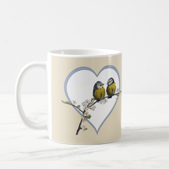 Mug Lovebirds sur une branche de fleurs de cerisier co (Gauche)
