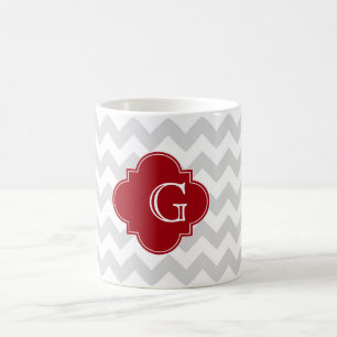 Mug Lt Gris Blanc Chevron Cranberry Quatrefoil Monogra