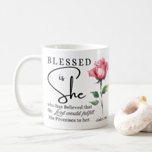 Mug Luc 1:45 Béni est sa Fleur Rose