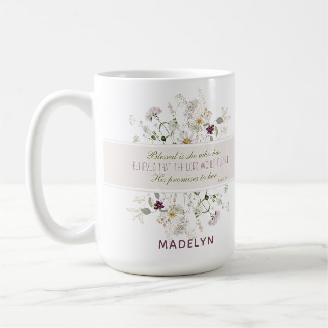Mug Luc 1:45 Béni soit elle Fleur sauvage (Gauche)