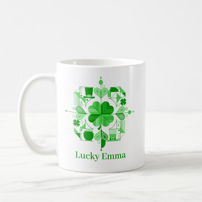 Mug Lucky Name Personalized Clover Design (Gauche)