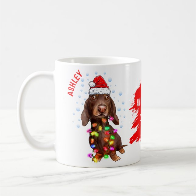 Mug Lumière de Noël Avec Chien Dachshund (Gauche)