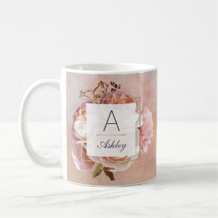 Mug LUMINEUX ROSE Élégant Monogramme Floral Moderne