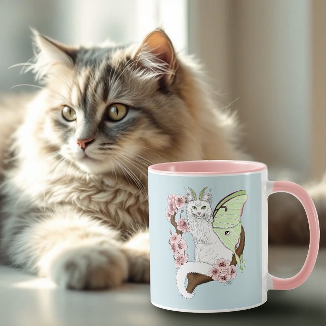 Mug Luna Moth Moth Blanc Chat Vert (Créateur téléchargé)