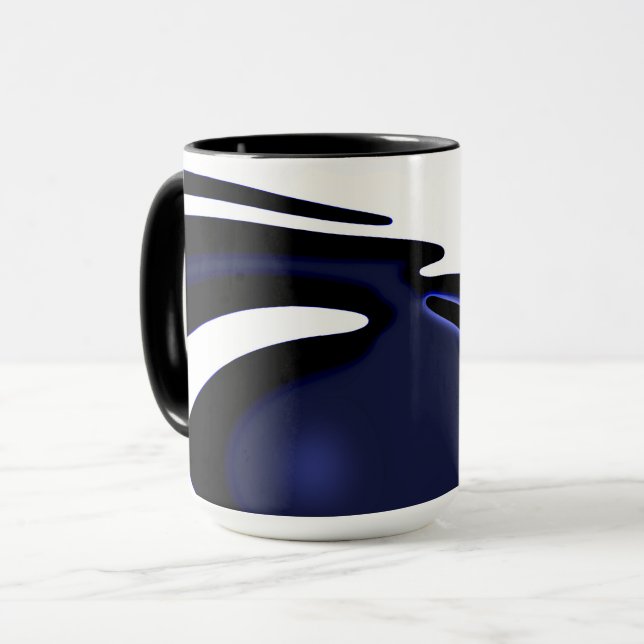 Mug Lune bleue : Bleu Abstrait, Blanc & Noir (Devant gauche)