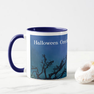 Mug Lune d'Halloween à la nuit dans les tons bleu et v