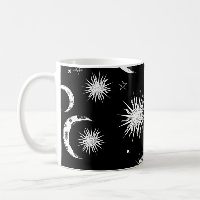 Mug Lune et étoiles blanches et noires (Gauche)