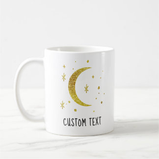 Mug Lune et étoiles dorées Texte personnalisé Céleste